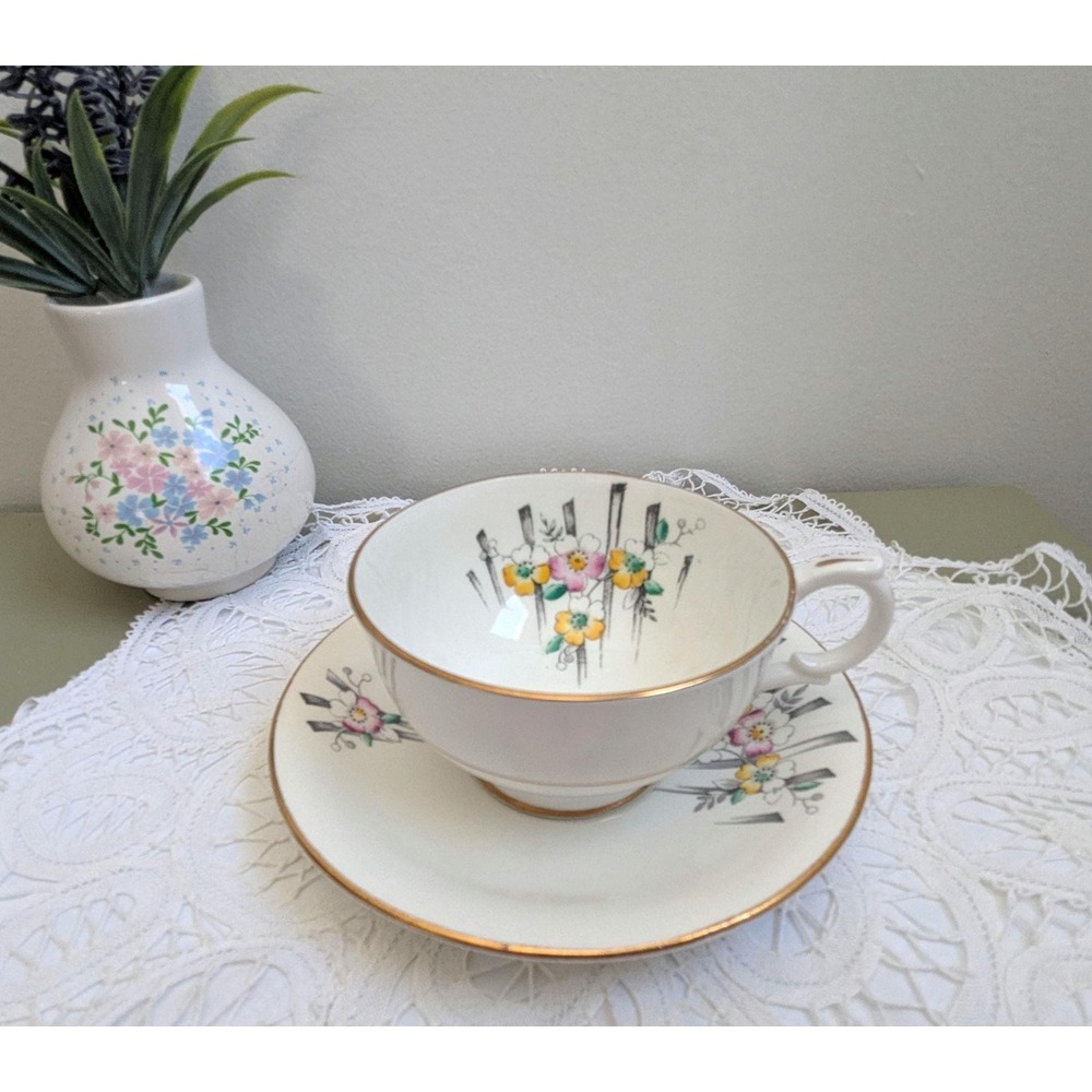 Windsor Bone China Teacup and Saucer, Vintage English Tea Cup Set, Floral